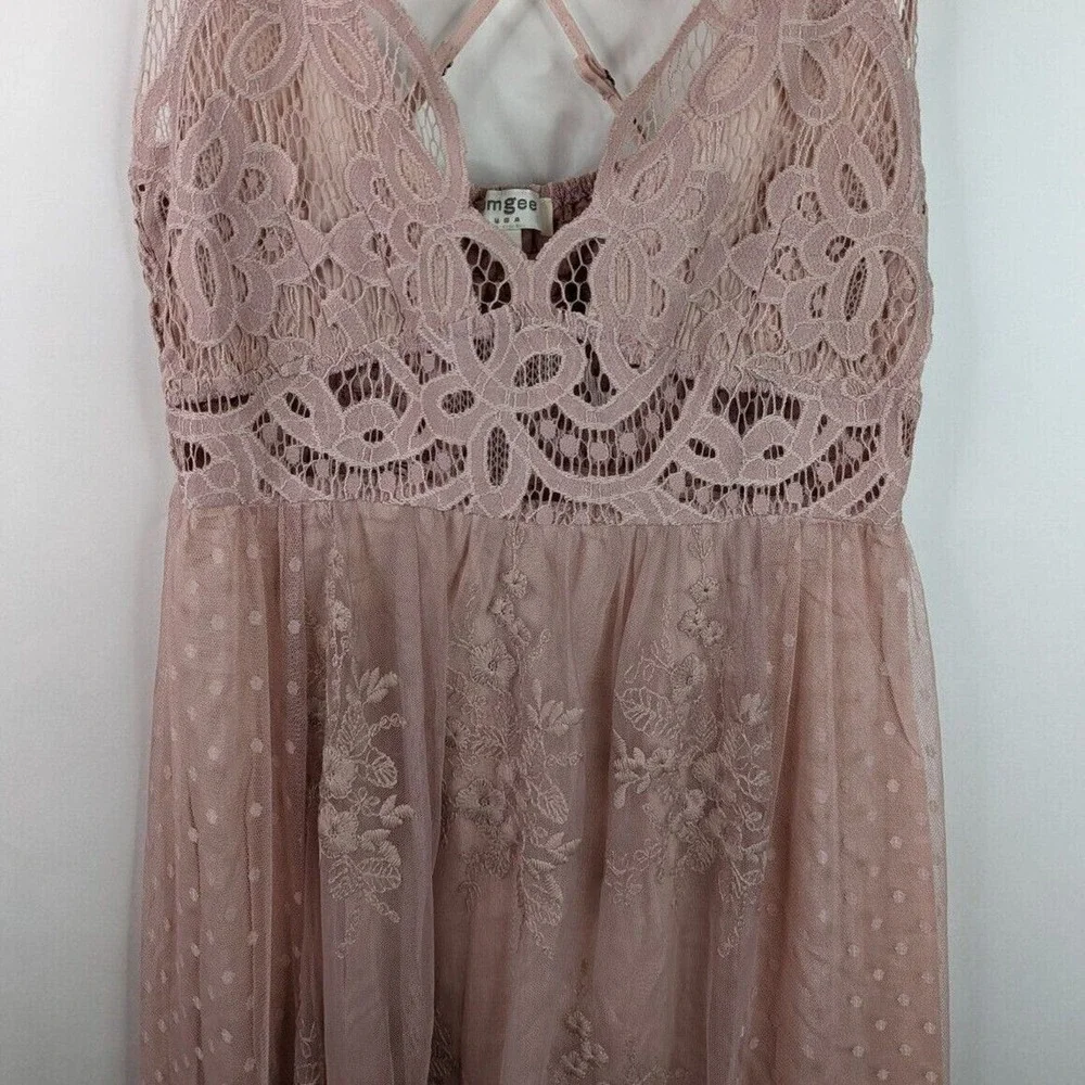 Umgee S Peasant Boho Bohemian Paradise Island Scalloped Lace Maxi Dress - Picture 6 of 12